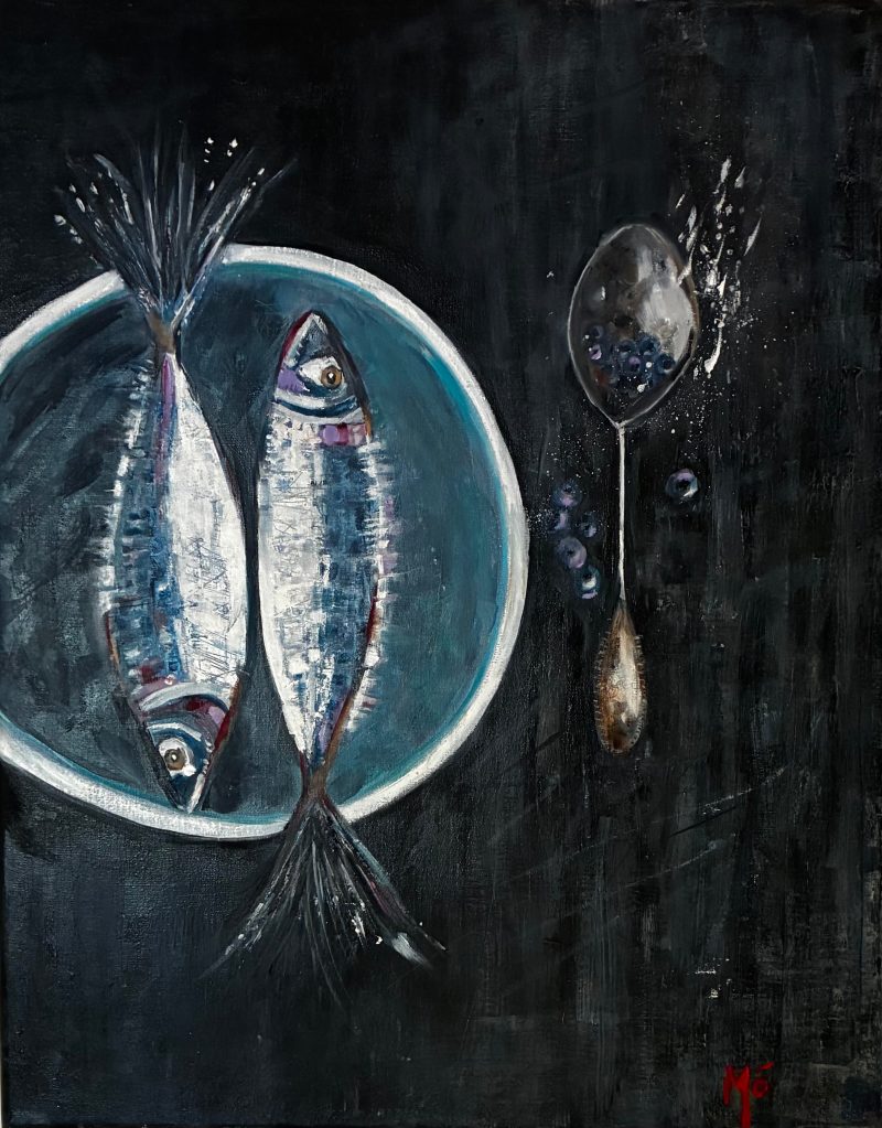 “ Catch of the Day oil painting by Irish media artist Moira Ryan