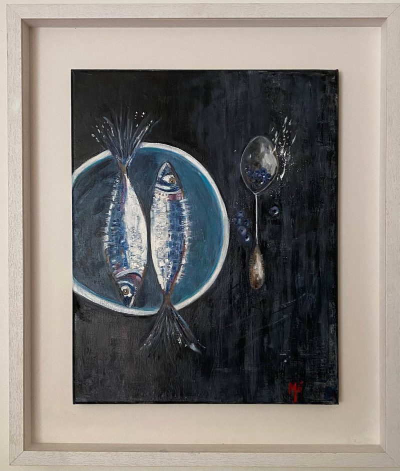 Beautiful framed abstract art piece of colourful fish
