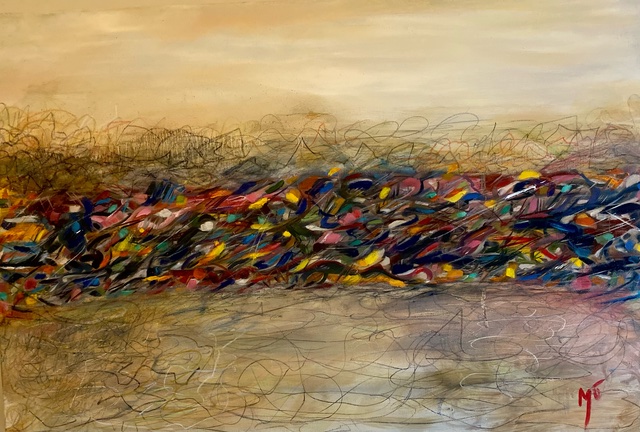 Abstract multi-media painting , vibrant colours and bold brushstrokes